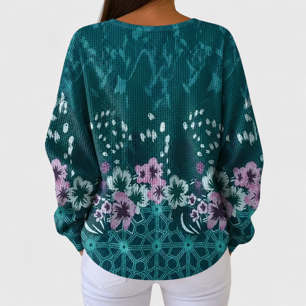 Nora | Petrol Coloured Jumper with Floral Design