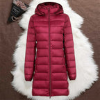 LONG TRANSITIONAL PUFFER JACKET | DARK RED