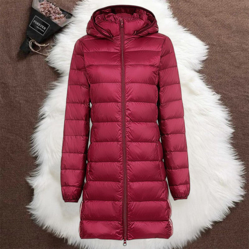 LONG TRANSITIONAL PUFFER JACKET | DARK RED