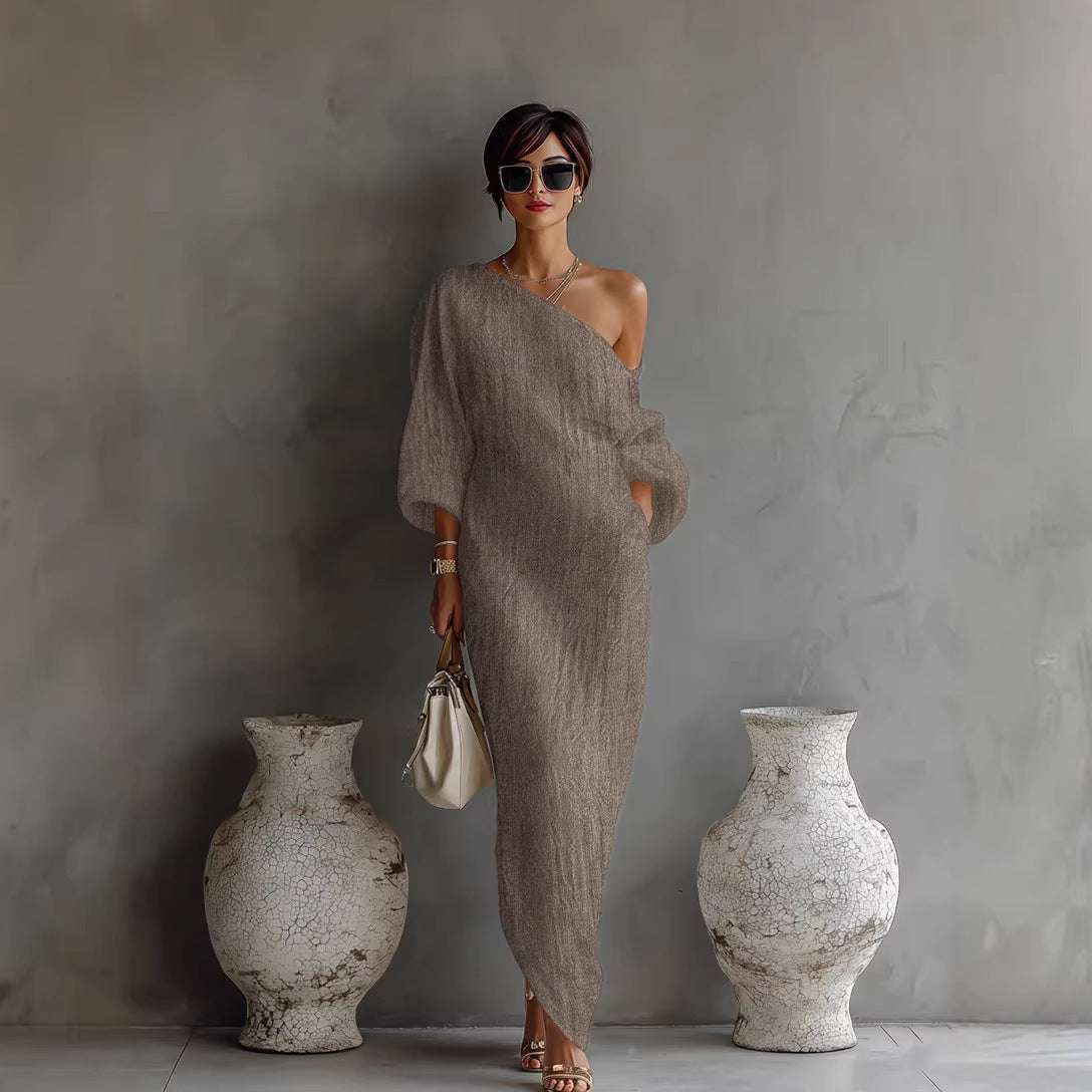 Aurora | Ivory One-Shoulder Flowing Maxi Dress
