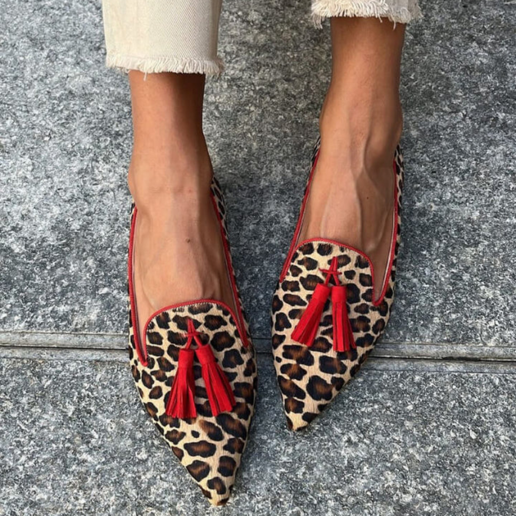 Gelly | Red Tassel Leopard Flats