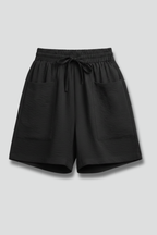 Relaxed High Waist Shorts with Drawstring and Patch Pockets