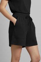 Relaxed High Waist Shorts with Drawstring and Patch Pockets