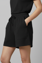 Relaxed High Waist Shorts with Drawstring and Patch Pockets