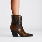 URSULA | CROC-EFFECT WESTERN ANKLE BOOTS