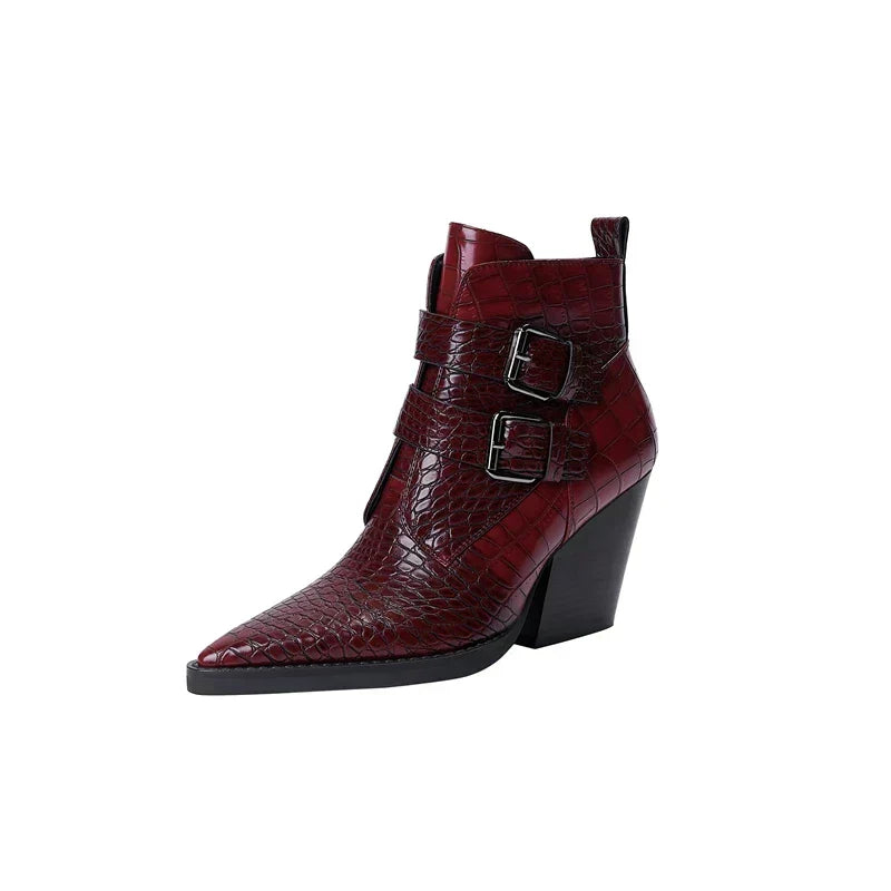 IONA | CROC-EFFECT BUCKLE ANKLE BOOTS