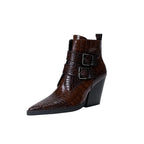 IONA | CROC-EFFECT BUCKLE ANKLE BOOTS