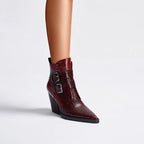 IONA | CROC-EFFECT BUCKLE ANKLE BOOTS