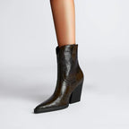URSULA | CROC-EFFECT WESTERN ANKLE BOOTS