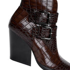IONA | CROC-EFFECT BUCKLE ANKLE BOOTS