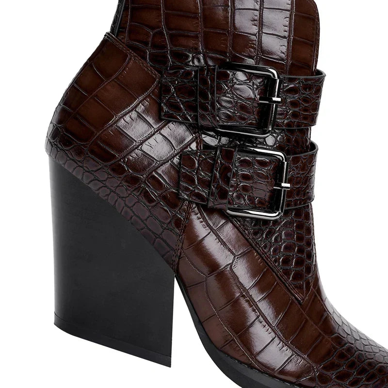 IONA | CROC-EFFECT BUCKLE ANKLE BOOTS