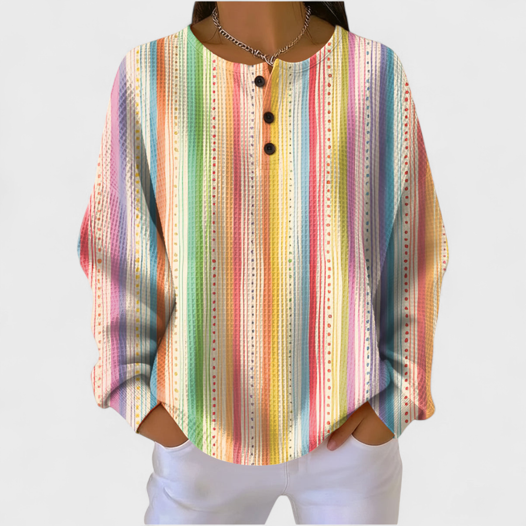 Sara | Jumper with Colourful Striped Pattern and Button Placket