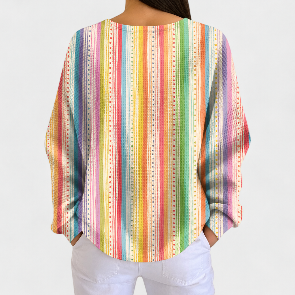 Sara | Jumper with Colourful Striped Pattern and Button Placket