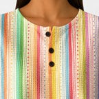 Sara | Jumper with Colourful Striped Pattern and Button Placket