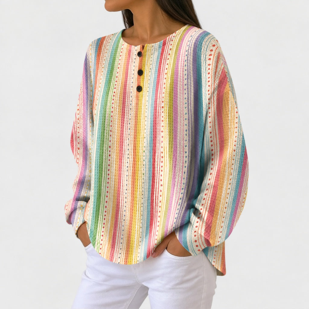Sara | Jumper with Colourful Striped Pattern and Button Placket