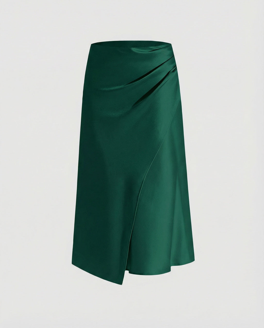 Satin Midi Skirt with Wrap Front and Split Hem