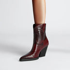 URSULA | CROC-EFFECT WESTERN ANKLE BOOTS