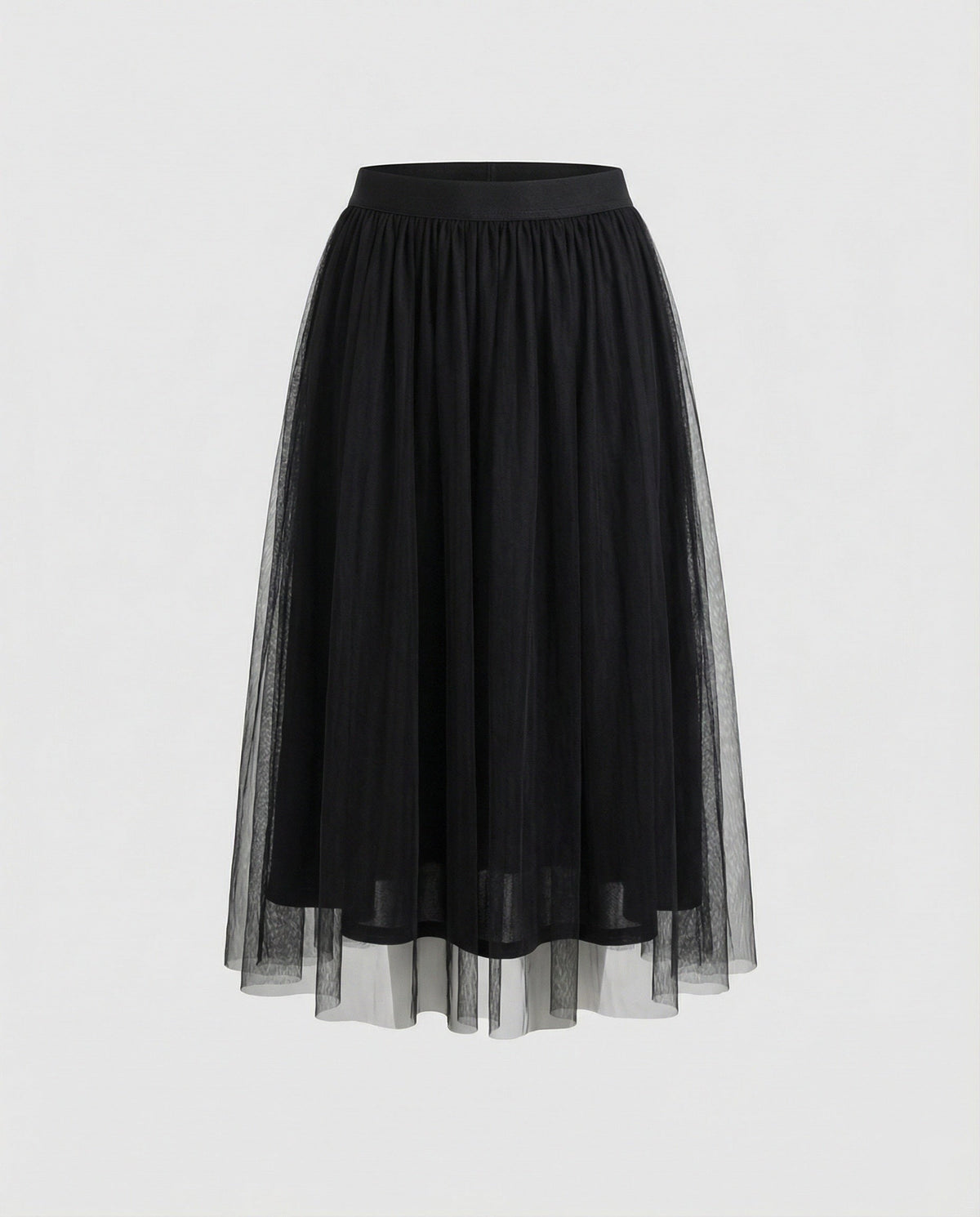 Tulle Midi Skirt with Full Layered A-Line Silhouette and Elasticated Waist
