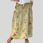 Elegant Retro Skirt for Women with Floral Pattern, Elastic Waistband and Pockets