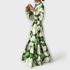 Melina | Green Maxi Dress with Long Sleeves and V-Neck