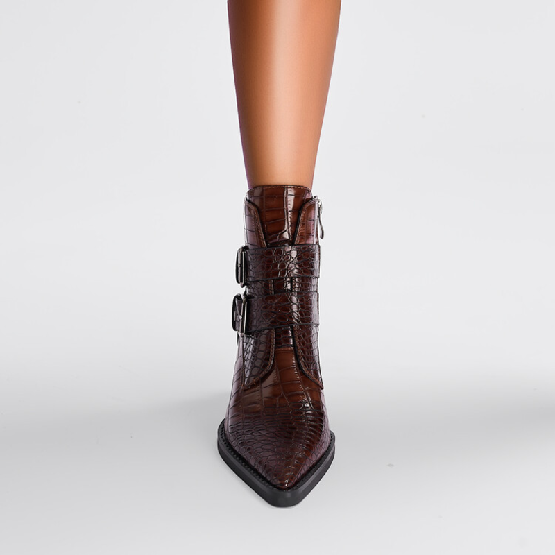IONA | CROC-EFFECT BUCKLE ANKLE BOOTS