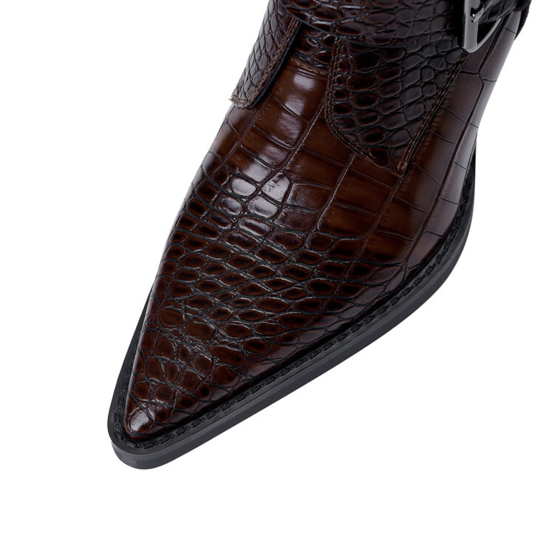 IONA | CROC-EFFECT BUCKLE ANKLE BOOTS