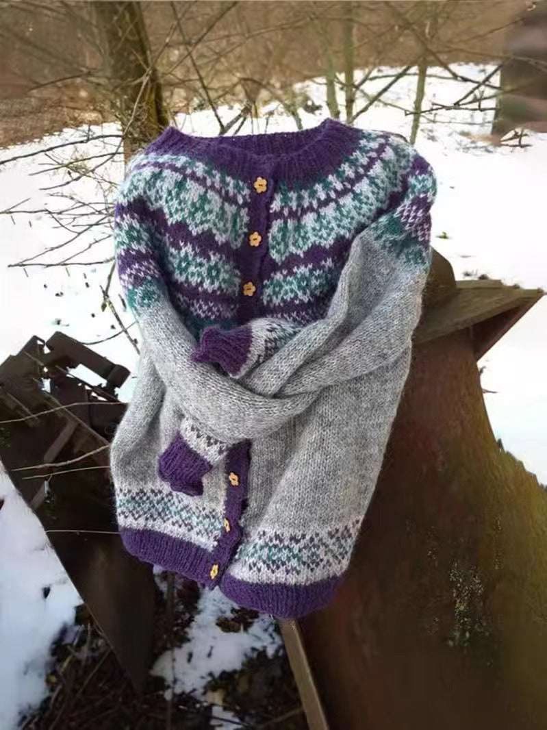 Naomi | Grey and Purple Icelandic Cardigan