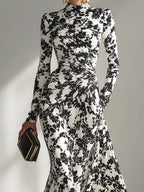 Nikita | Black & White Floral High-Neck Maxi Dress