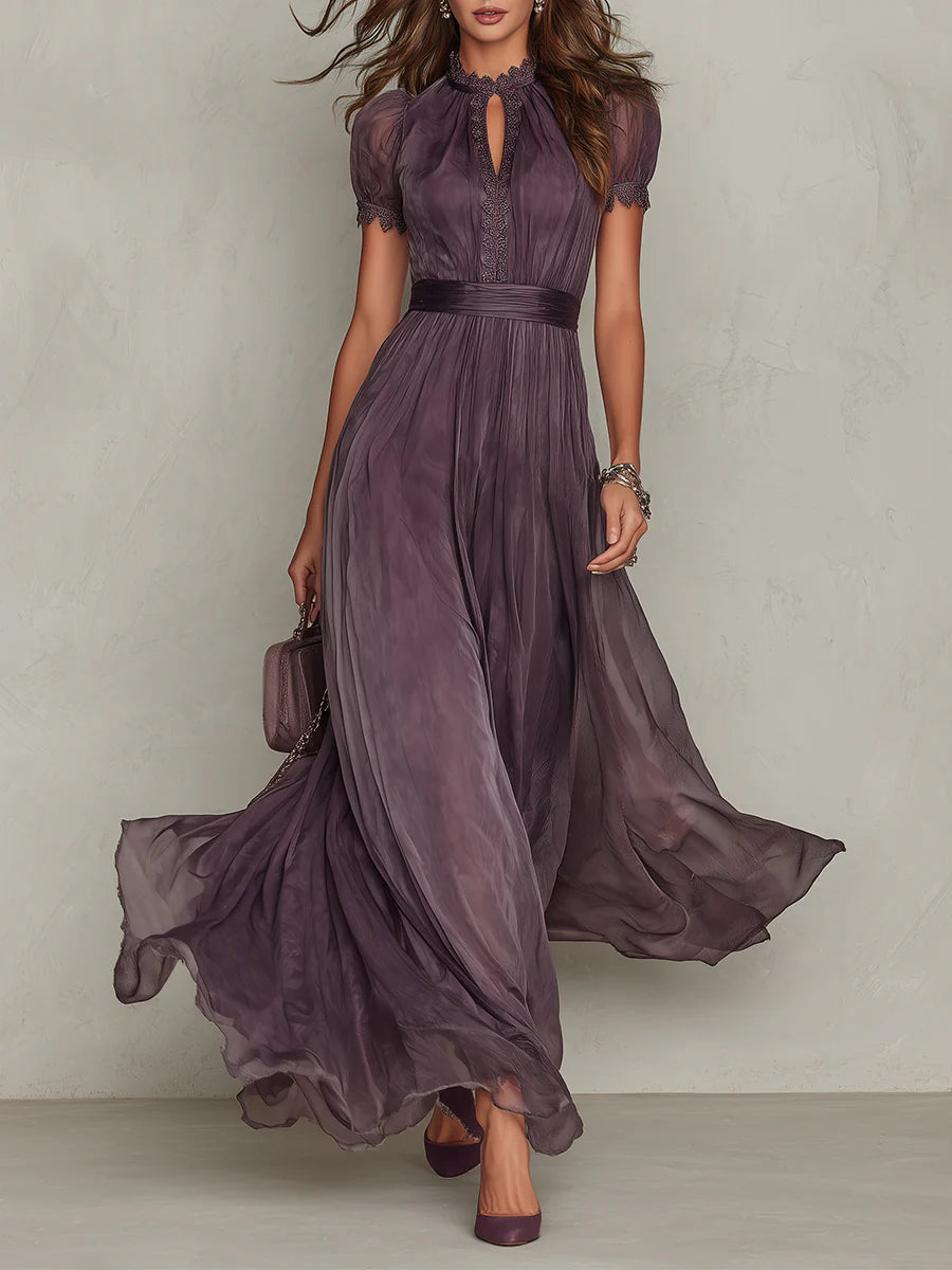 Flavia | Long Purple Dress with Keyhole Neckline