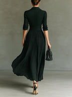Elvira | Pleated Lapel-Collar Maxi Dress