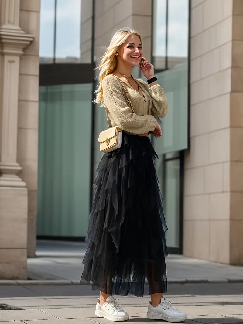 Cecil | Stylish Mesh Layered Tutu Skirt