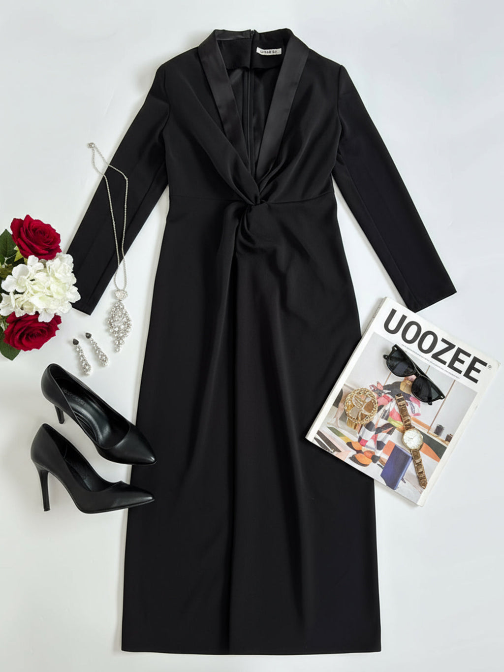 Kara | Long-Sleeve Deep V-Neck Maxi Dress