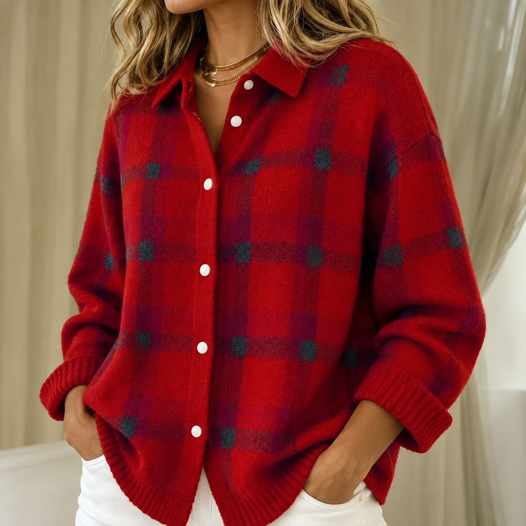 Brittany | Soft Checked knitted jacket with Buttons