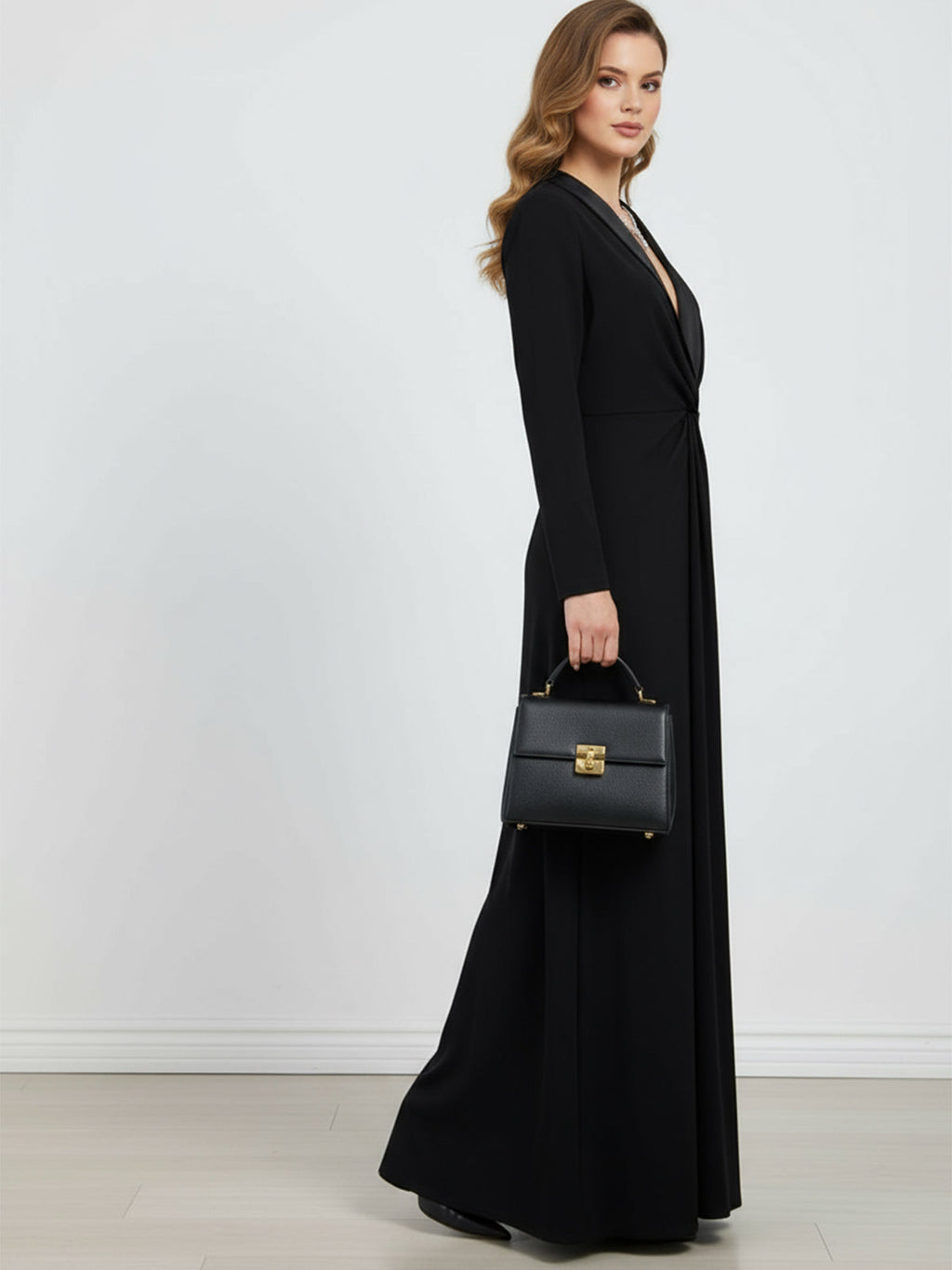 Kara | Long-Sleeve Deep V-Neck Maxi Dress