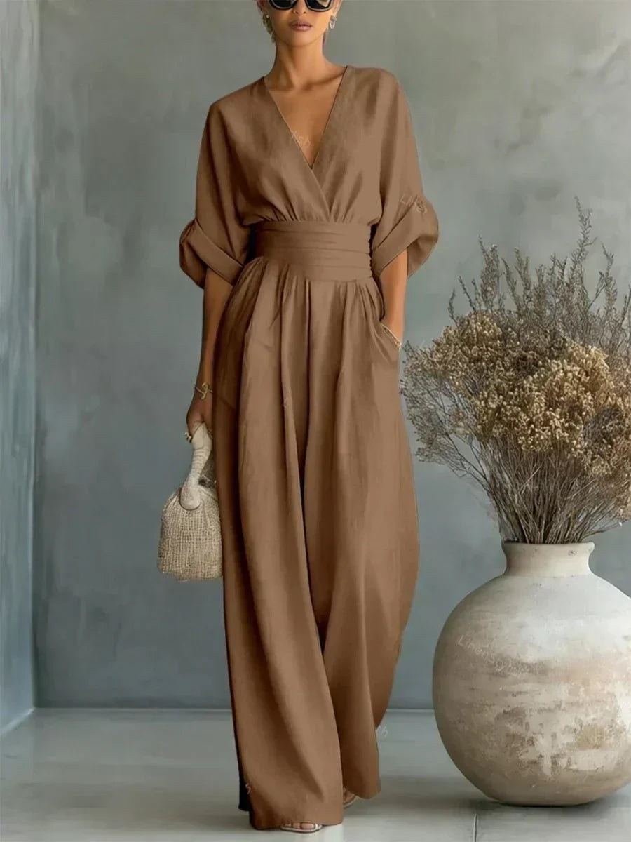 Maja | Elegant V-Neck High-Waisted Jumpsuit