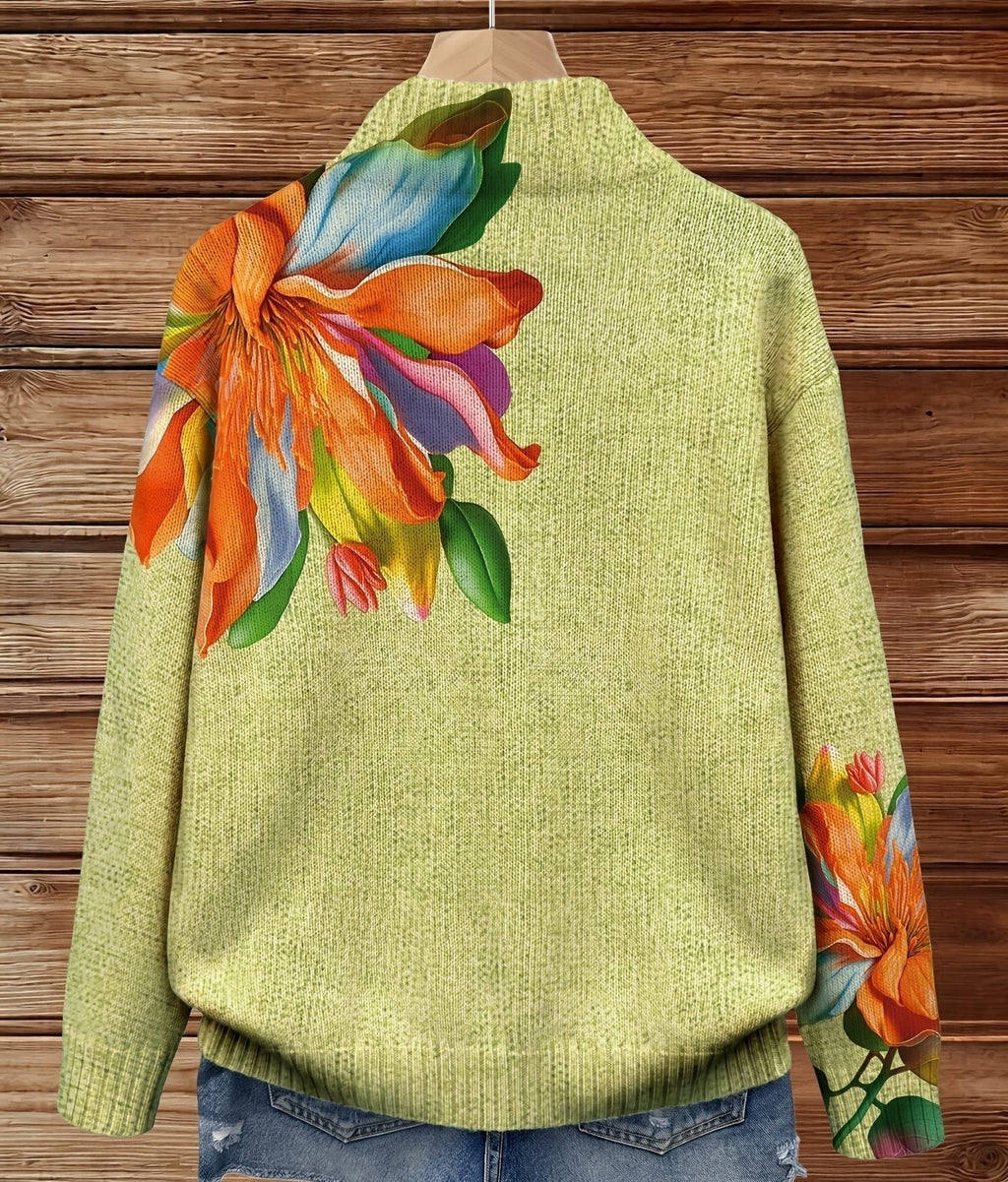 Isabella | Tropical Lily Print Zip-Up Cardigan