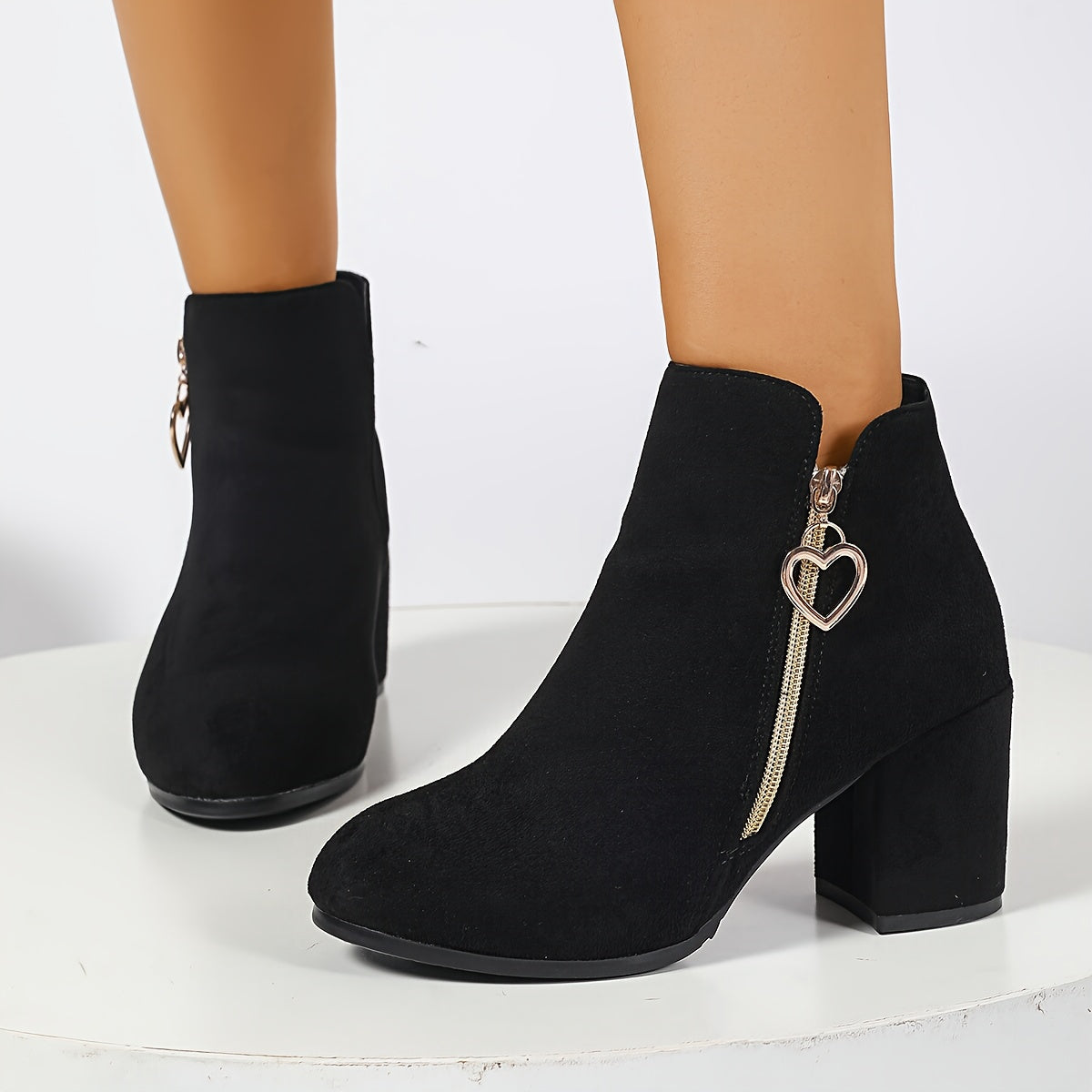 EDWINA | HEART ZIP ANKLE BOOTS
