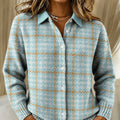 Clara | Sky Blue Checked knitted jacket with Buttons
