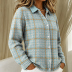 Clara | Sky Blue Checked knitted jacket with Buttons
