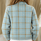 Clara | Sky Blue Checked knitted jacket with Buttons