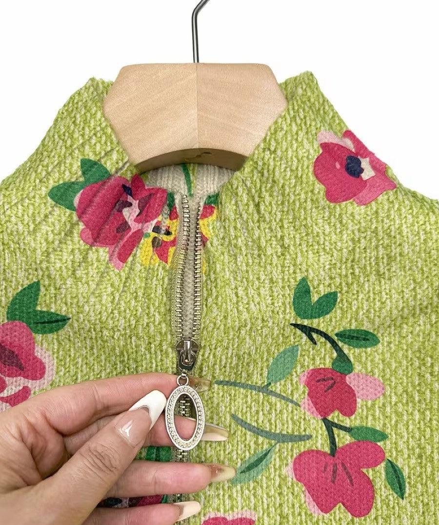 Lauren | Pink & Lime Floral Zip-Up Cardigan