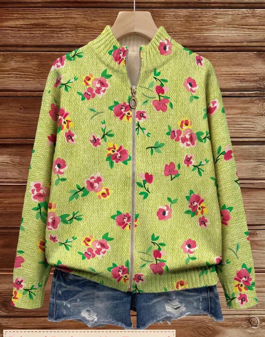Lauren | Pink & Lime Floral Zip-Up Cardigan