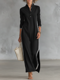 Sweat Maxi Dress with Button Collar