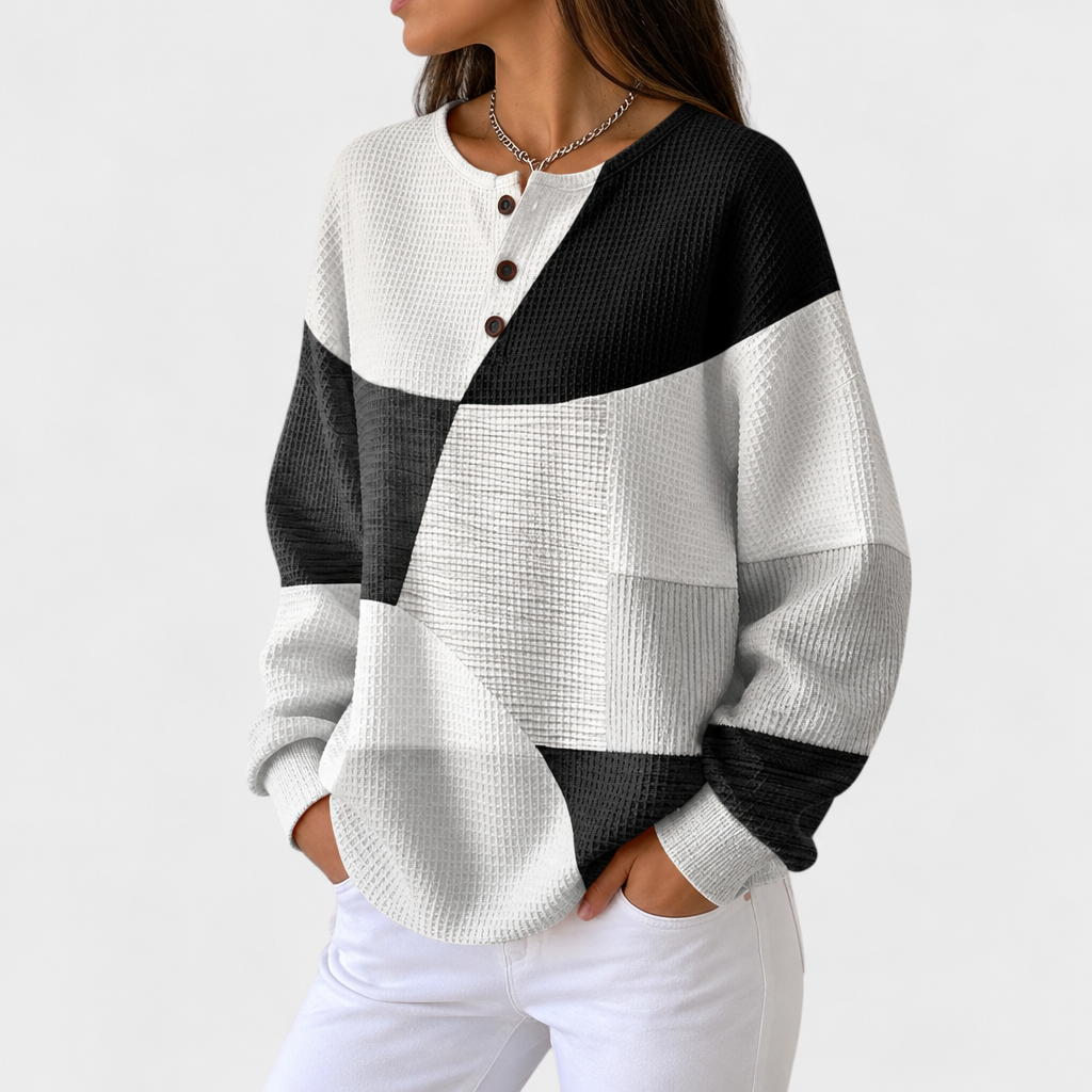 Ella | Black and White Colour-Block Jumper