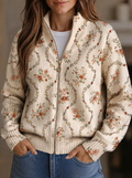 Danielle | Trailing Floral Zip-Up Cardigan - Cream
