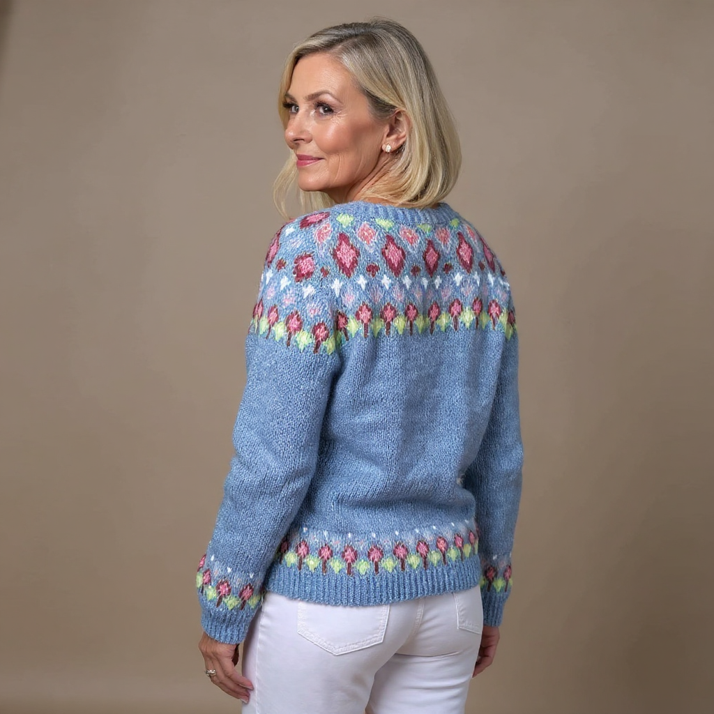 Quinn | Pale Blue Floral Icelandic Cardigan