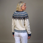 Kara | Cream and Teal Icelandic Cardigan