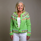 Ruby | Lime Green Floral Icelandic Cardigan