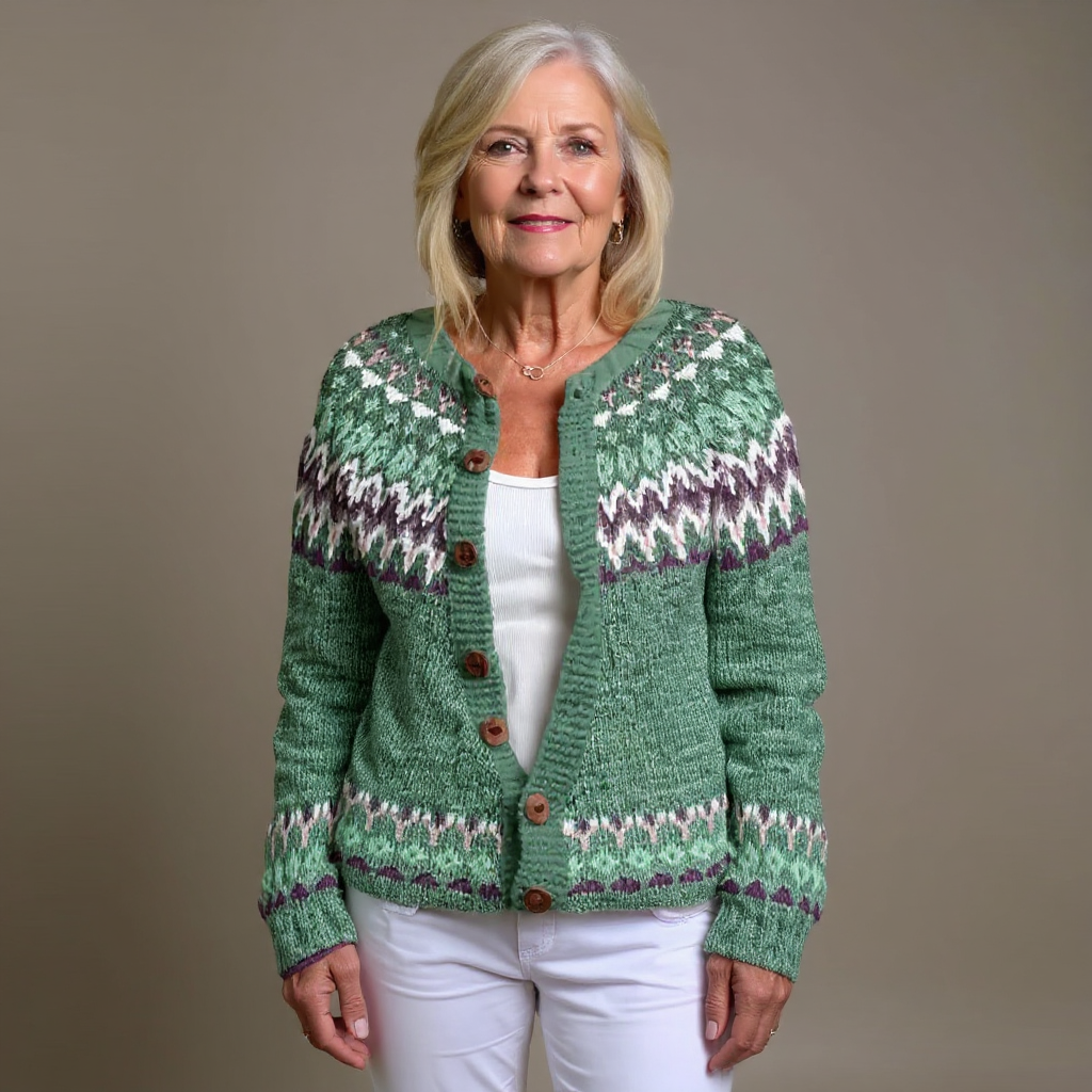 Delia | Green and Burgundy Icelandic Cardigan