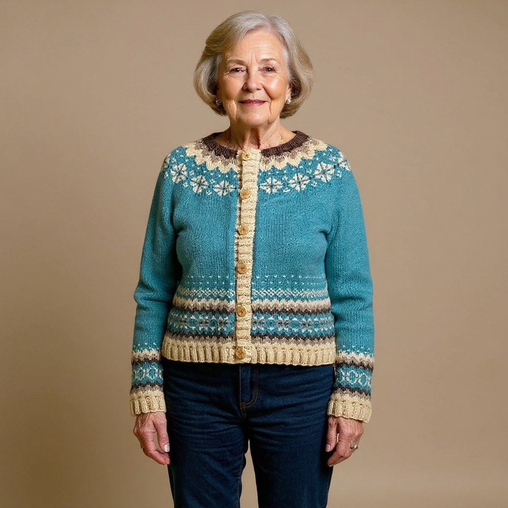 Amelia | Teal Fair Isle Icelandic Cardigan